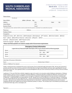 South Cumberland Medical Associates Patient Intake Information Form available for download